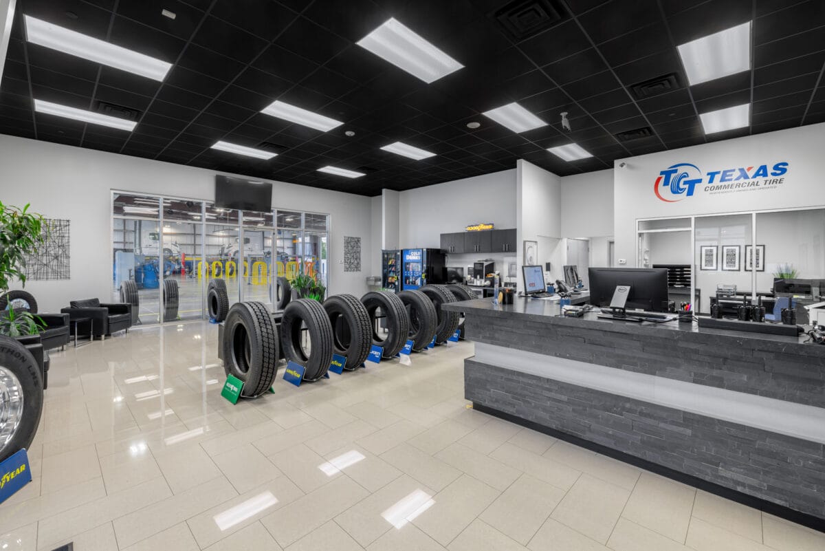 commercial tire lobby, sales floor, customer service desk